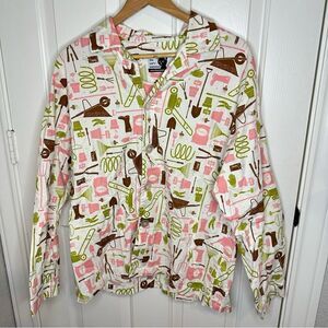 The Cat’s Pajamas White Gardening Novelty Print Button Down Pajama Top Sz L